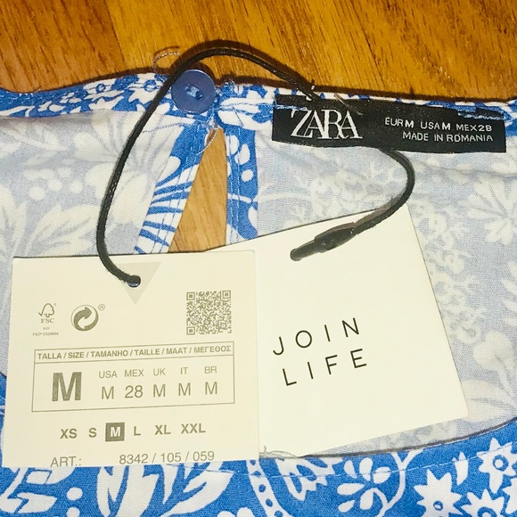 ZARA (NWT) Cotton Floral Ruffle Mini Dress in Blue/White Size M - Picture 6 of 8